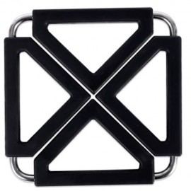 FOLDABLE POT HOLDER STAINLESS STEEL SILICONE GEL HEAT INSULATION PAD (BLACK)