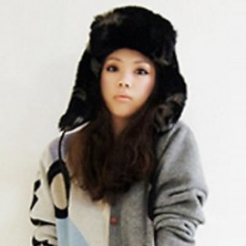 CHIC FLUFFY FLUFF AND RIBBONS DECORATED TRAPPER HAT FOR WOMEN (BLACK)