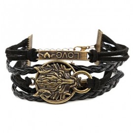 Fashionable Cartoon Animal Wolf Letter Decoration Unisex Multilayer Weave Alloy Rope Brace