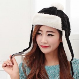 CHIC DOWNY BALL DECORATED PLUSH TEXTURE TRAPPER HAT FOR WOMEN (BLACK)