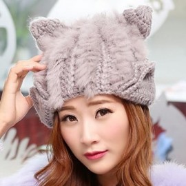 SWEET EAR SHAPE SOLID COLOR KNITTED HAT FOR WOMEN (GRAY)