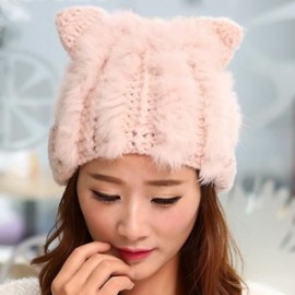 SWEET EAR SHAPE SOLID COLOR KNITTED HAT FOR WOMEN (SHALLOW PINK)