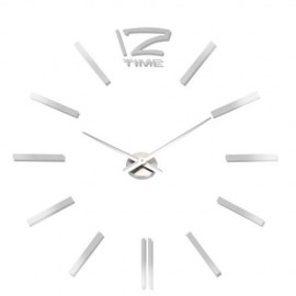M.SPARKLING LARGE 3D MIRROR EFFECT STICKER DIY QUARTZ WALL CLOCK HOME DECORATION (SILVER)