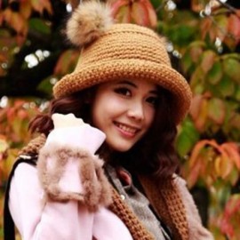 CHIC BRAID PATTERN FAUX FUR AND HEMMING DECORATED KNITTED HAT FOR WOMEN (COFFEE)