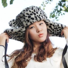 CHIC FAUX FUR AND RIBBONS LACING DECORATED LEOPARD PATTERN HAT FOR WOMEN (WHITE AND BLACK)