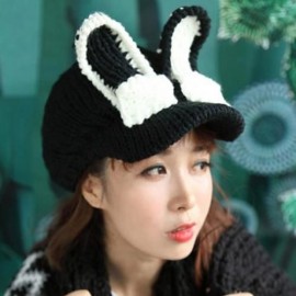 CUTE RABBIT EAR SHAPE DECORATED KNITTED BASEBALL CAP FOR WOMEN (BLACK)