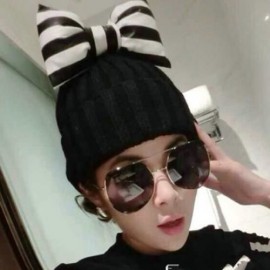 CHIC BLACK AND WHITE STRIPE PATTERN BOWKNOT DECORATED KNITTED HAT FOR WOMEN (COLOR ASSORTE