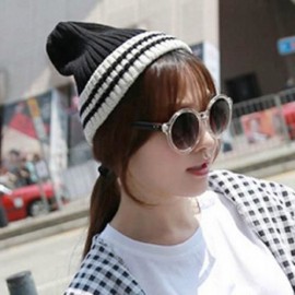 CHIC STRIPE PATTERN COLOR BLOCK KNITTED HAT FOR WOMEN (BLACK)
