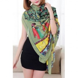 ETHNIC STYLE BRANCH BIRD HUMAN PATTERN SCARF FOR WOMEN (GREEN)