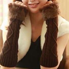 PAIR OF WARM FAUX FUR DESIGN RHOMBUS HEMP FLOWERS KNITTED FINGERLESS GLOVES FOR WOMEN (COF