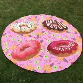 CHRISTMAS FLOWER AND DONUTS PRINT ROUND BEACH THROW (PINK)