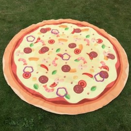 CHRISTMAS CHILLIES SEAFOOD PIZZA PRINT ROUND BEACH THROW (LIGHT YELLOW)