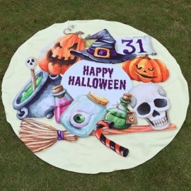 FESTIVAL HAPPY HALLOWEEN ELEMENT PRINT POLYSTER ROUND BEACH THROW (LIGHT YELLOW)
