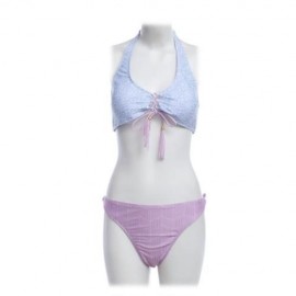 SEPARATED NECK HANGING BACKLESS SEXY ADJUSTABLE FRONT CHEST STRAP BIKINI SWIMWEAR SET (COL