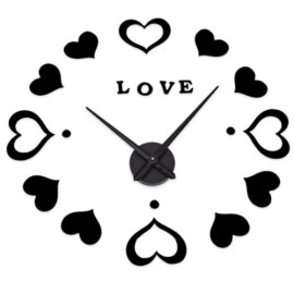 M.SPARKLING HEART SHAPE MIRROR EFFECT STICKER DIY DIGITAL CLOCK (BLACK)