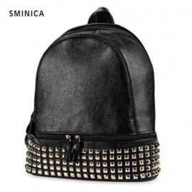 SMINICA EUROPE FASHION RIVET COLLEGE TRAVEL SHOULDER BAG LEISURE ELEGANT PU BACKPACK FOR W