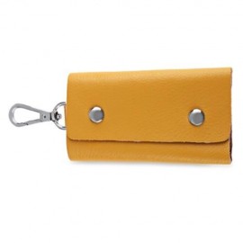 UNISEX CANDY COLORS SOFT LEATHER KEY CASE WITH SNAP HOOK (YELLOW)