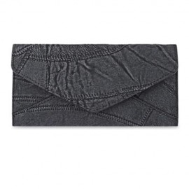 GUAPABIEN VINTAGE PATTERN DESIGN PATCHWORK TRIPLE FOLDING LADIES CARD WALLET (BLACK)