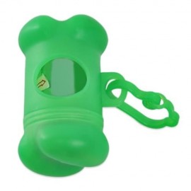 BONE SHAPE POOP BAG HOLDER CASE WITH CARABINER CLIP (GREEN)