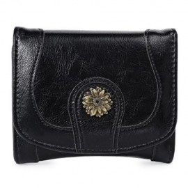 GUAPABIEN CASUAL DAISY PATTERN EMBELLISHMENT BUCKLE DESIGN LADIES CARD HOLDER WALLET (BLAC