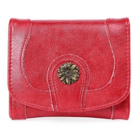 GUAPABIEN CASUAL DAISY PATTERN EMBELLISHMENT BUCKLE DESIGN LADIES CARD HOLDER WALLET (RED)