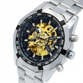 Gucamel G043 Men Auto Mechanical Watch Stainless Steel Band Hollow Dial Luminous Wristwatc