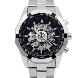 GUCAMEL G043 MEN AUTO MECHANICAL WATCH STAINLESS STEEL BAND HOLLOW DIAL LUMINOUS WRISTWATC