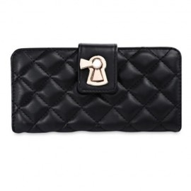 STYLISH RHOMBUS PATTERN TASSEL DECORATION LADIES CARD HOLDER BUCKLE WALLET (BLACK)