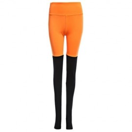 WOMEN SPORTS YOGA FITNESS RUNNING ELASTIC TIGHTS SLIM PANTS (BLACK AND ORANGE)