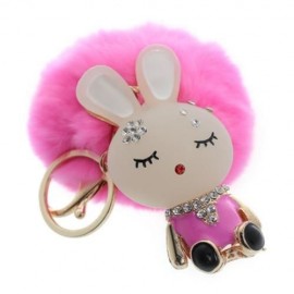 FASHION ALLOY DIAMOND CUTE RABBIT PLUSH KEYCHAIN