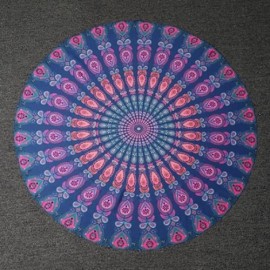 TRIBAL BIKINI BOHO SWIMWEAR ARAB PRINT CHIFFON ROUND BEACH DECOR THROW SCARF (CADETBLUE)