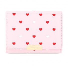 SWEETHEART PRINT PU MATERIAL SNAP FASTENER SHORT WALLET (PINK)