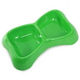BONE SHAPE PET DOG CAT FEEDING AND DRINKING DUAL USE BOWL (GREEN)
