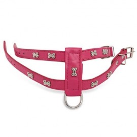 ADJUSTABLE NO-PULL BONE STUD DESIGN PET DOG HARNESS LEASH SET (PINK)