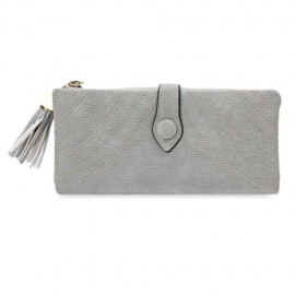 GUAPABIEN EMBROIDERY PATTERN SNAP FASTENER TASSEL LINK LONG WALLET (GRAY)