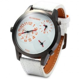 SHIWEIBAO 9399 MALE 3 MOVT QUARTZ WATCH WITH LEATHER BAND ROUND DIAL (WHITE)