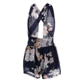 SEXY CHIFFON FLORAL PRINT WOMEN JUMPSUIT (PURPLISH BLUE)