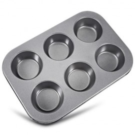 6 CUPS NON-STICK STEEL MUFFIN CUPCAKE PAN EGG TART MOLD (DEEP GRAY)