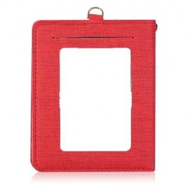 DETACHABLE NECK STRAP PU LEATHER MAGNET CARD HOLDER UNISEX LIGHT WALLET (RED)