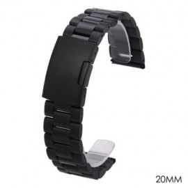 22MM STAINLESS STEEL WATCH BAND FOLDING CLASP STRAP (BLACK)