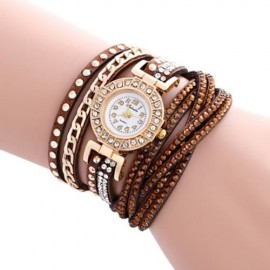 FULAIDA QUARTZ FEMALE LEATHER BAND RHINESTONE WRISTWATCH (COFFEE)