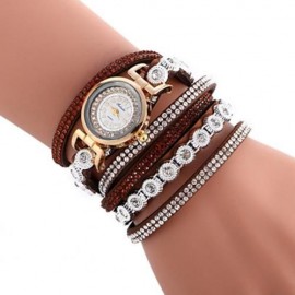 FULAIDA WOMEN QUARTZ RHINESTONE BRACELET WRISTWATCH (BROWN)