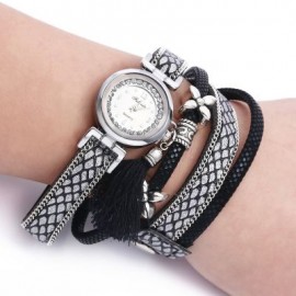 FULAIDA Women Quartz Rhinestone Tassel Bangle Wristwatch (BLACK)
