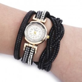 Fulaida Women Quartz Rhinestone Wristwatch Bracelet (BLACK)