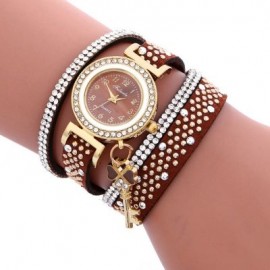 Fulaida Women Quartz Leather Band Rhinestone Watch (BROWN)