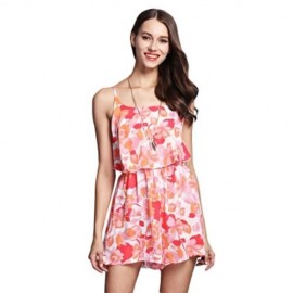 SPAGHETTI STRAP FLORAL PRINT FLOUNCE BACKLESS WOMEN JUMPSUIT (RED)