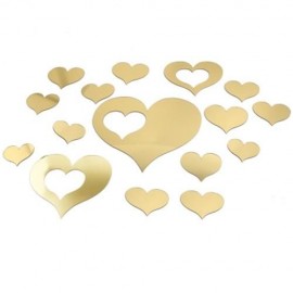 DIY HEART SHAPED MIRROR EFFECT WALL STICKER HOME DECORATION (GOLDEN)