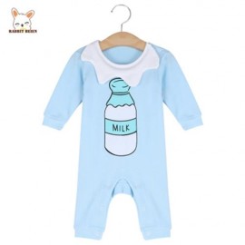 RABBIT BEIEN COTTON CUTE ROUND COLLAR BABY MILK PRINT JUMPSUIT (BLUE)