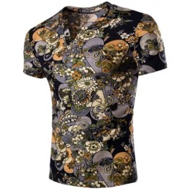 V NECK FLOWER PRINT SHORT SLEEVES T-SHIRT FOR MEN (COLORMIX)
