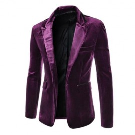 FASHION LAPEL POCKET EDGING DESIGN SLIMMING LONG SLEEVE CORDUROY BLAZER FOR MEN (PURPLE)